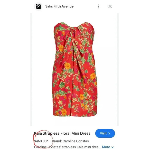 $420 Caroline Constas Kaia Strapless Bustier Mini Dress Red Radiant Flor… - Picture 9 of 16